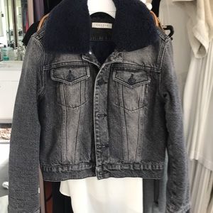 Sandro distressed black/gray jean jacket w/navy